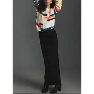 Mother 'The Flagpole' Black Denim Midi Skirt Size 26